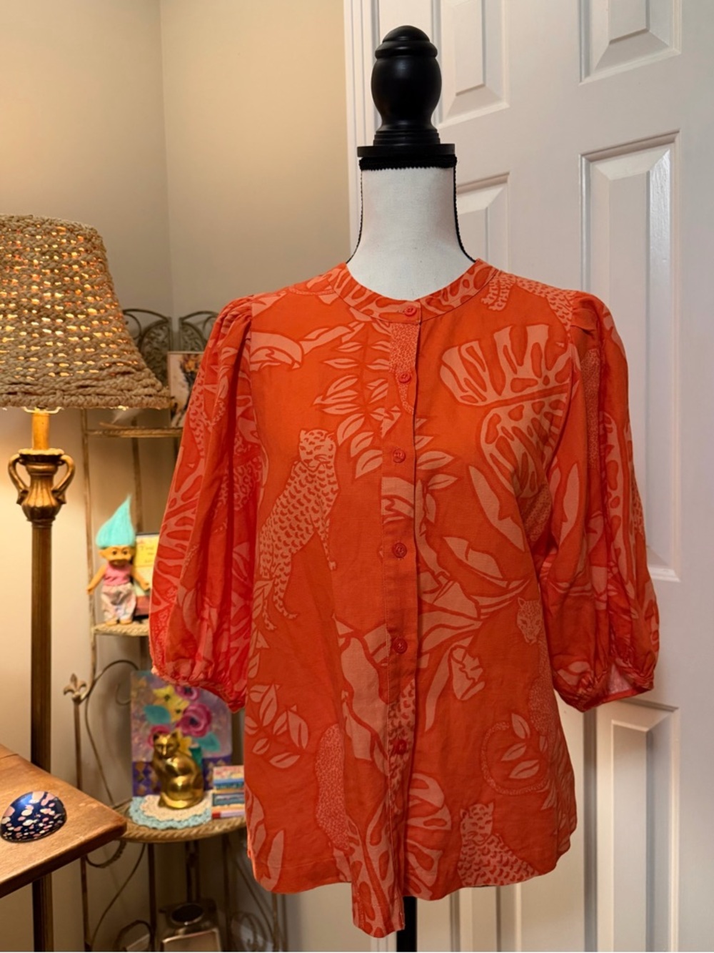 Las Surenas shirt leopard print Lightweight Orange Printed Button-Up Blouse